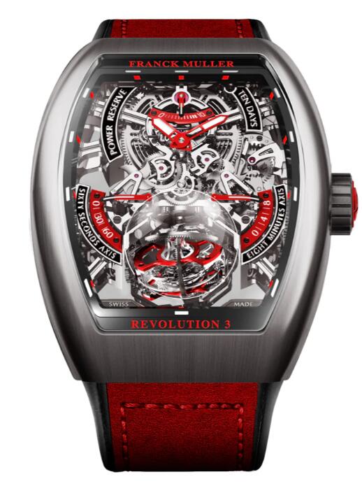 Franck Muller Vanguard Revolution 3 Skeleton Titanium - Red Replica Watch V50 REV 3 PR SQT BR (ER)